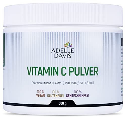 Adelle Davis® Vitamin C Pulver 500 Gramm - Reine Ascorbinsäure aus Fermentation von gentechnikfreiem Mais - Pharmazeutische Qualität - 1 Dose mit 500g von Adelle Davis