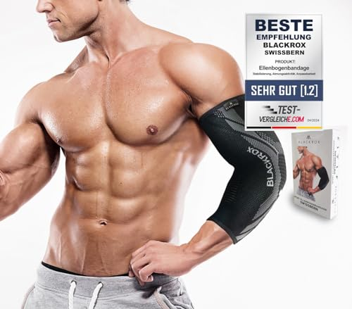 BLACKROX Ellenbogenbandage [Vergleichssieger 2024] Gr. S-L | Für Damen & Herren | Links & Rechts | Tennisarm Bandage | Perfekt für Sport, Golf, Tennis & Bodybuilding | Schwarz Gr. XL