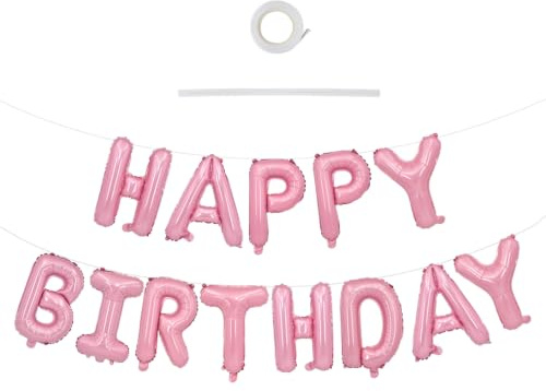 TONIFUL Pink Happy Birthday Balloons Banner Decorations for Women Girls