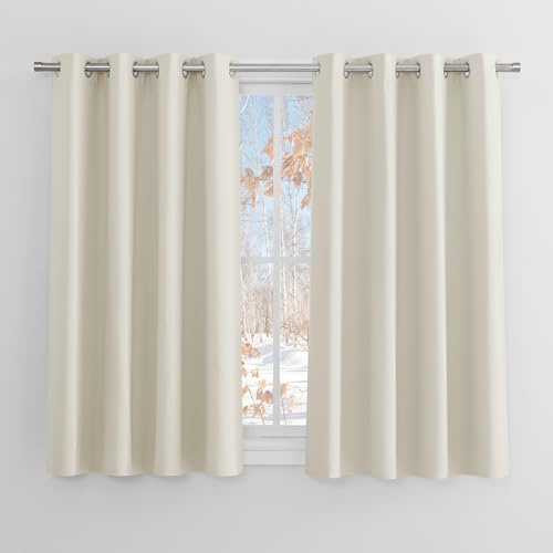 Pony Dance Ogenomskinlig, kort gardin, trådgardin, mörkläggningsgardiner med öljetter, värmeisolerande termisk gardin, set om 2, L 137 x B 117 cm, ljusbeige