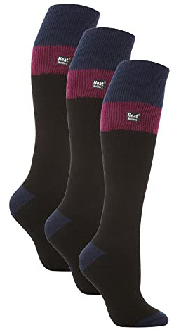 HEAT HOLDERS - 3 Pack Ladies Thermal Knee High Ski Socks | WoMens Thick Winter 2.3 TOG Long Skiing Socks (4-8, Black/Fuchsia)