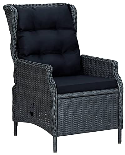 RONGQI Verstellbarer Gartensessel mit Auflagen, Gartenstuhl, Balkonstuhl, Balkon Stuhl, Gartenmöbel, Garden Armchairs, Poly Rattan Dunkelgrau