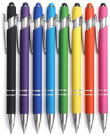 Bribobo 8 Pack Ballpoint Pen 2-in-1 Stylus Retractable Ballpoint Pen with Stylus tip, Metal Stylus Pen for Touch Screens, 1.0 mm Black Ink