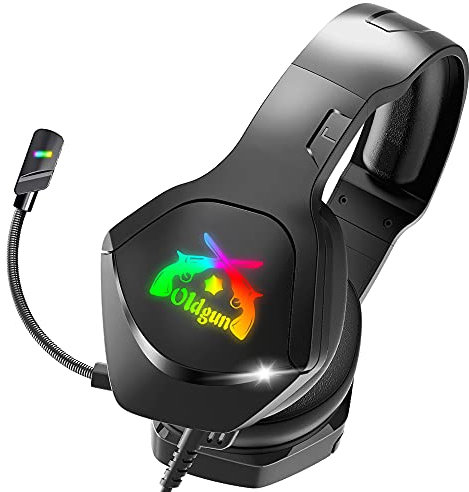 Gaming Headset for PS4, PS5 Xbox One, PC, Mac, Laptop, Headset with Microphone, RGB LED Light, Bass Surround, Soft Earmuffs (Black)