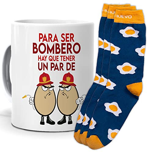 mundohuevo Taza y trio de calcetines, originales y personalizados. Para ser bombero hay que tener un par de huevos. 1 calcetin gratis por el que se te pierde