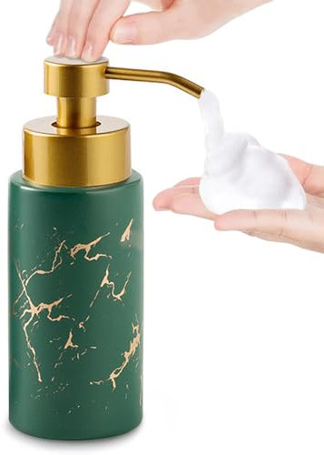 Marble Soap Dispenser, Ceramic Foam Soap Dispenser with Rust Proof Golden Pump ((Dark Green)