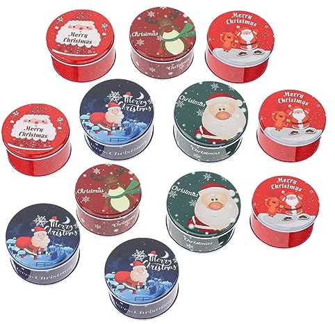 MAGICLULU 12Pcs Tinplate Empty Tins Jar Xmas Round Metal Nesting Containers Festive Cookie Tins for Holiday Cookies Candy Food Presents Red