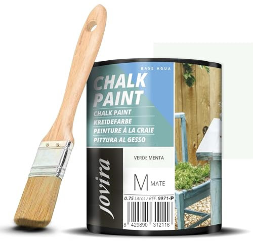 JOVIRA PINTURAS Pintura Tiza - Chalk Paint al Agua Mate + Pincel especial para madera. Renueva tus muebles con creatividad. (750 Mililitros, Verde Menta + Pincel) C-57-K