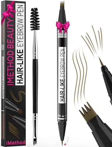 iMethod Microblading Augenbrauenstift - Eyebrow Pencil 2-in-1 Dual-Ended Augenbrauenstift mit 4-Zinken-Micro-Gabelspitzen-Applikator & präziser Pinselspitze erzeugt natürliche Augenbrauen, Hellbraun