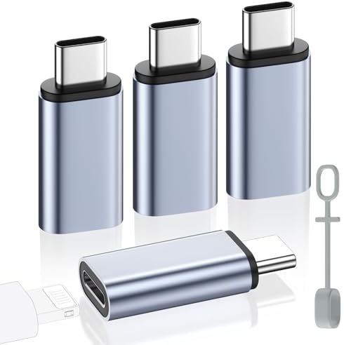 MoKo Lightning auf USB C Adapter 4 Stück, Adapter Lightning auf USB C mit Datenübertragung für iPhone Air 17 16 15 Pro Max Plus, iPad Pro/Air, Galaxy, mit Anti-Lost Loop, Nicht für Audio/OTG, Grau