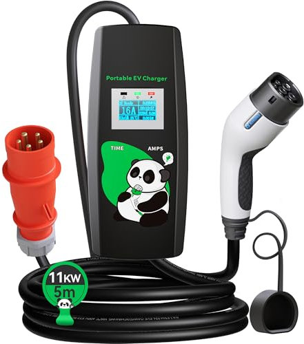 KHONS Typ-2-Ladekabel mit CEE-Stecker 5 Meter 6-16A 3 Phasen 11kW IP65 Mobile Wallbox-Ladestation für IEC 62196-2 mit Tragetasche