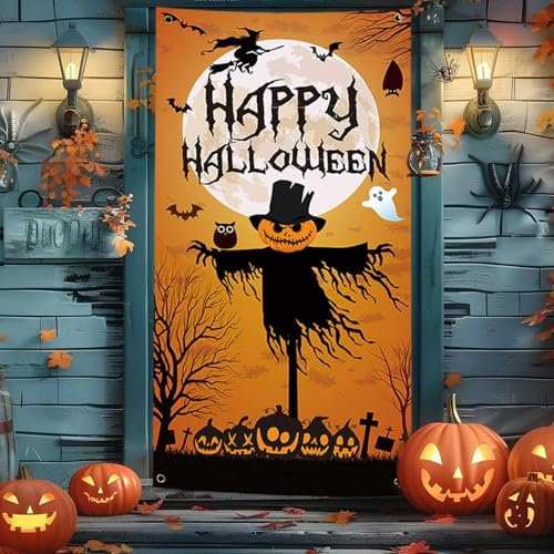 ZIJANG Pancarta decorativa para puerta, 180 x 90 cm, cuerda de cinta, decoración exterior e interior, jardín, Hallowen, ventana