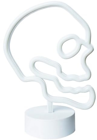 LOLAhome Letrero neón Calavera decoración Halloween, con Base Mesa, lámpara Calavera Halloween neón, Cartel Calavera neón a Pilas para Fiestas de Halloween casa, escaparates, colegios, Celebraciones.