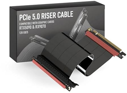 LINKUP Riser monteringskabel AVA5 PCIE 5.0, RTX5090 RX9070 redo för GPU, hastighet x16 128 Gbit/s, kompatibel med PCIe 4.0, designad för ITX, enkel omvänd rak, svart 27 cm (total längd 31,5 cm)