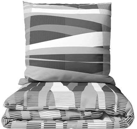 Leonado Vicenti Bettwäsche Winter Biber Set kuschelig warm gestreift 135x200 cm 80x80 cm Anthrazit Grau Reißverschluss 2 teilig