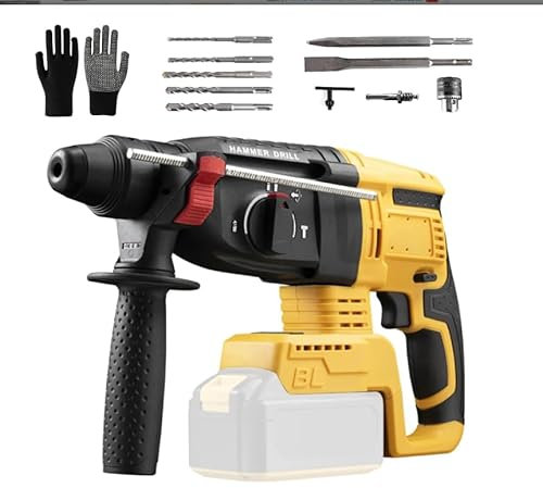 Hammer Drill Cordless Compatible with Dewalt - SDS Plus Brushless Rotary Hammer Drill, Adjustable 360° Handle, User Friendly Design, Multi Function Selector for Versatile Drilling and Chiseling