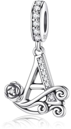 HappyStar Lettre Charme de L'alphabet Argent Sterling 925 Rose Alphabet Initial Dangle Charm Pendentif Charms Fit pour Pandora and bracelet européen