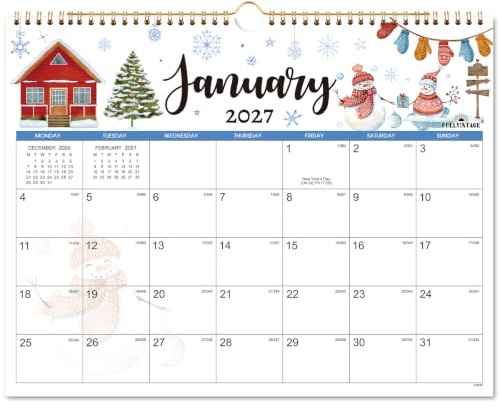 Calendar 2027, Wall Calendar 2027 with Twin-Wire Binding | 2027 Calendar UK, January 2027 - December 2027, 37 x 29 cm, 12 Different Theme of Holidays