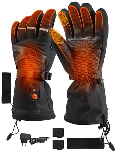 Gants Chauffants Électriques pour Homme Femme,7,4V 3000mAh Gants Hiver de Ski avec Batterie Rechargeable Imperméables Antidérapants pour Moto Ski Pêcher Cyclisme Randonnée L'alpinisme Arthritiques L
