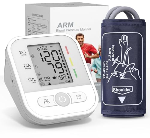 NWOUIIAY Blood Pressure Monitor Large Cuff Blood Pressure Machine Automatic Upper Arm BP Machine with Dual Power Options 2 × 99 Memory Adjustable 22–42cm Cuff and LCD Display for Home Use