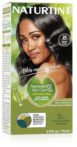 Naturtint Permanent Hair Colour Gel 2N Brown-Black, Plant Enriched, Biobased, Ammonia Free, Long Lasting Grey Coverage and Radiant Colour, Nourishment and Protection