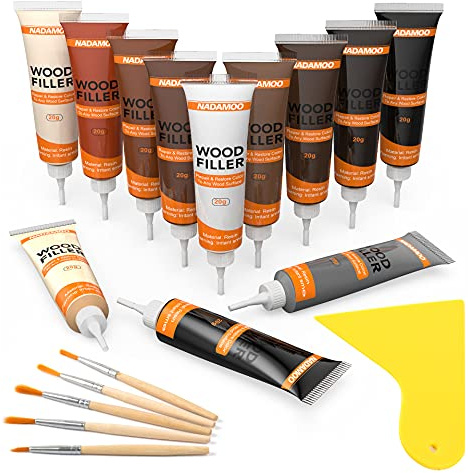 NADAMOO Wood Furniture Repair Kit Wood Filler Scratch Repair Furniture Touch Up Kit Cover Surface Scratch for Wooden Floor Table Door Cabinet Veneer, 12 Dark Color Kit Black White Gray Oak