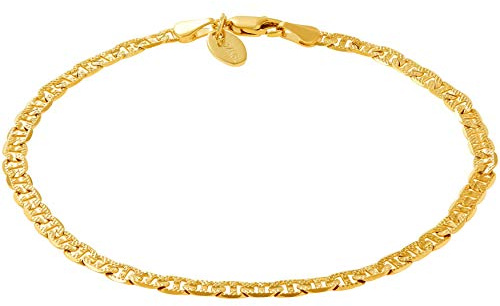 LIFETIME JEWELRY 4mm Mariner Link Chain Anklet for Women & Men 24k Gold Plated (Gold, 10)