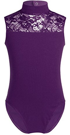 Oyolan Kids Girls Floral Lace Dance Leotard Ballet Dress Gymnastics Dancewear Jumpsuit One Piece Dance Costume Purple 7-8 Years