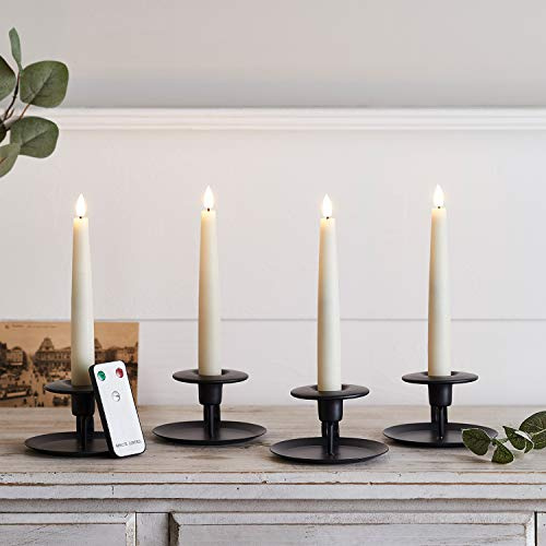 Lights4fun Set of 4 Ivory TruGlow® Short Taper LED Candles – Flameless Battery Candles with Remote & Timer – Real Wax Flickering Lights for Dinner Parties, Weddings & Table Decor – 17cm