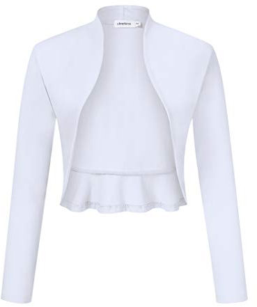 Clearlove Damen Bolero Langarm Schulterjacke Open Front Festlich Blazer, Weiß-upgrade, S