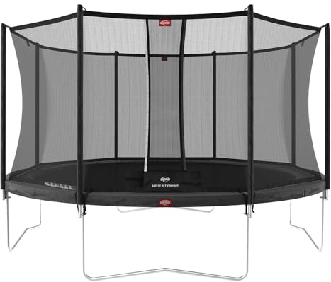 BERG Favorit Trampolin Ø 270 cm grau | Safety Net Comfort Sicherheitsnetz | rundes Gartentrampolin für Kinder | Airflow Sprungtuch | SoloSpring Federn | UV-beständige Randabdeckung