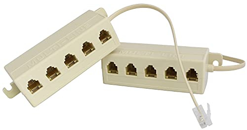 Longdex Five-Way Phone Splitter 2PCS RJ11 6P4C Telephone Line 1 Male to 5 Female Modular T Adapters Jacks
