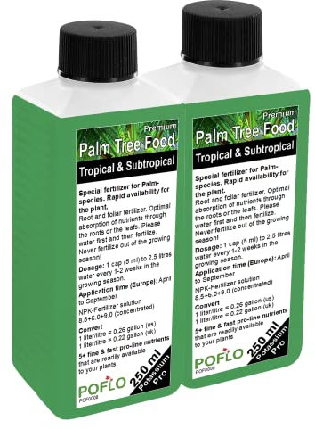 POFLO Engrais pour palmiers - 500 ml - Engrais professionnel pour palmiers et racines + engrais à feuilles - High Tech - Pour plantes dans les pots et les parterres