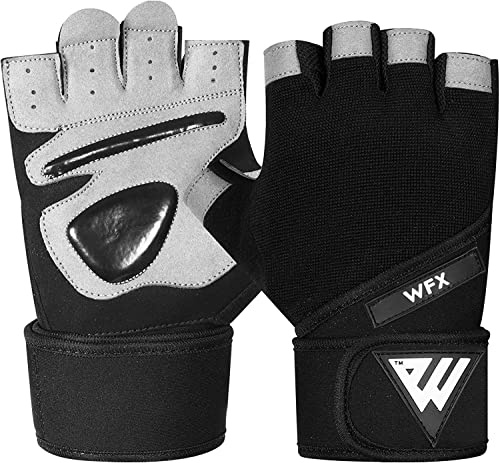 WFX Gym Gloves Training Weight lifting Gloves for Men Women Wrist Support Padded Extra Grip Palm Protection Fitness Workout Gloves Cycling,Hanging,Pull ups,Breathable (Medium, Long Wrist Strap)