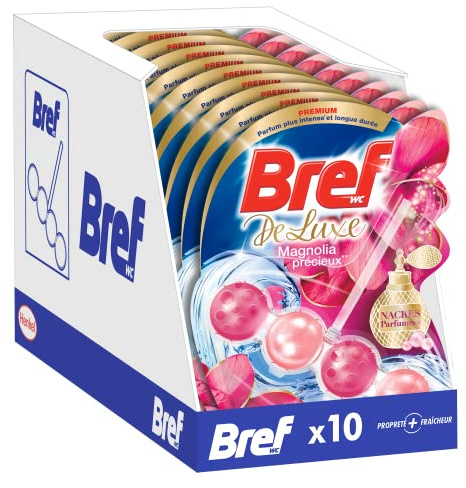 BREF WC Deluxe Magnolia Precieux, Bloc WC, Produit Nettoyant pour toilettes Parfume et anti,odeur, Formule Anti Calcaire et Anti Salete, 1 Bloc WC (50g)