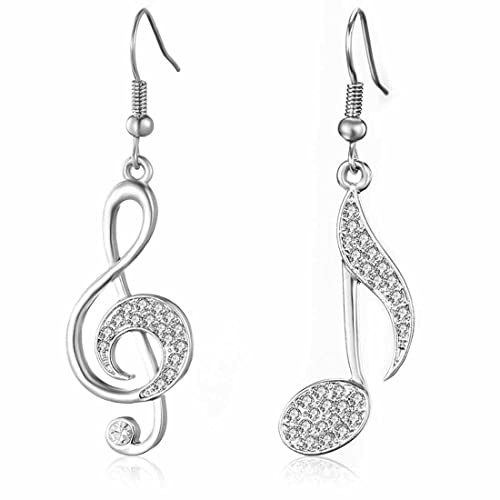 LEEQBCR 1 paire Boucles d'oreilles pendantes en forme de note de musique pour filles - Anti-allergique - Plaqué or ou argent - Avec cristal