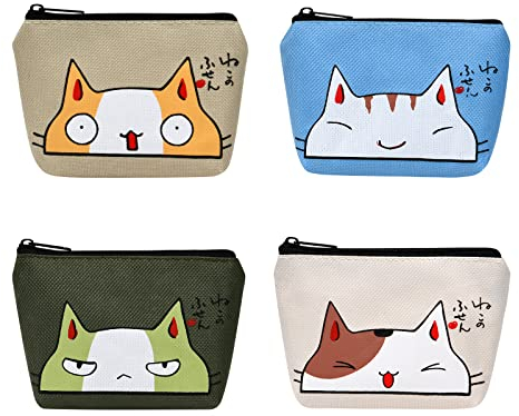 Aucuu 4 Stück Kinder Mini Geldbörse, Klein und im Kurzformat Brieftasche Portemonnaie Damen Klein, Leinwand Münzbeutel Portemonnaie Täschchen mit Reißverschluss, Geldbeutel Coin Purse Wallet