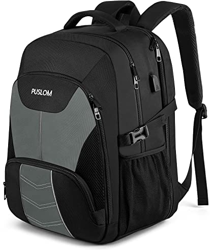 PUSLOM Mochila Hombre Grande 55L Mochila Portatil 18.4 Pulgadas Mochila Ordenador Portatil con Puerto USB Mochila Portatil Antirrobo Impermeable Bolsa para Negocio Trabajo Diario Viaje Escolares,Gris