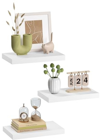 eSituro 3 Pcs White Floating Shelves, 30cm Wooden Modern Shelf, Bedroom | MDF Shelving Boards, Easy Install Wall Rack Display & Organiser for Living Room, Kitchen, Bathroom, Office, Hallway