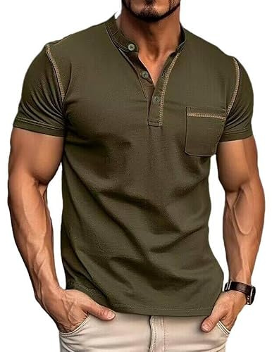Camisetas Henley de manga corta y larga para hombre, estilo casual, de algodón, clásica, con botones, básicas, elegantes