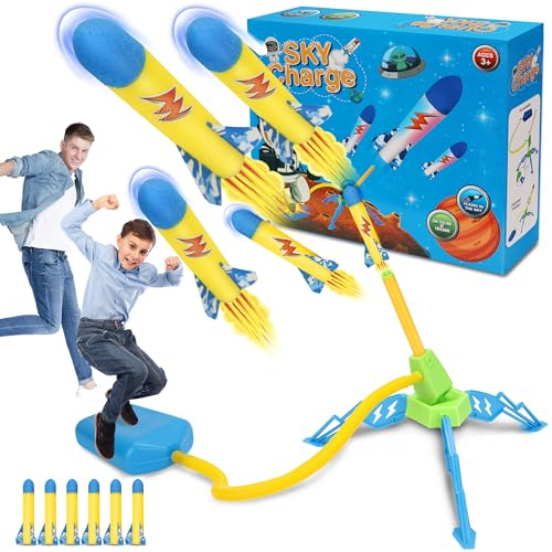 VCOSTORE Raketenspielzeug - Einzelne Kinder Outdoor-Rakete mit 6 Schaumstoffraketen,Outdoor Spielzeug Rakete Power Launcher Rocket Luftdruck für Jungen und Mädchen
