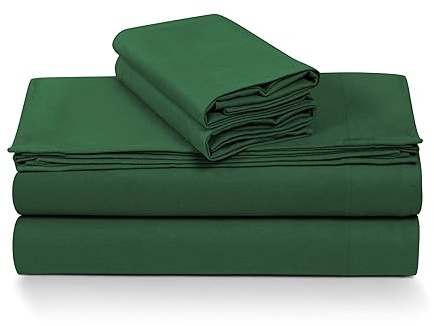 Tribeca Living 100% Cotton Flannel Sheet Set - 4 Piece Deep Pocket Flannel Sheets for King Size Beds - 200 GSM German Mill Crafted Heavyweight Warmth in Emerald Green