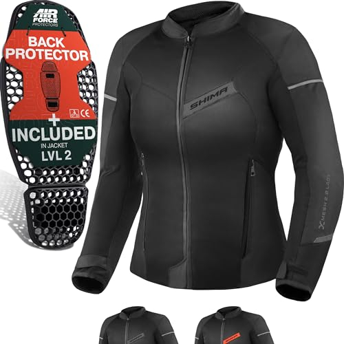 SHIMA X-MESH Motorrad Jacke Damen mit Protektoren AIRFORCE Rückenprotektor Motorradjacke Sommer Mesh Belüftet Textiljacke Schutzjacken Protektorenjacke Luftige (Frauen, Schwarz, M)