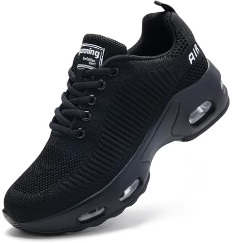 Trainers for Women Running Shoes Arch Support Memory Foam Fasciitis Orthopedic Shoes Air Cushion Comfort Cushioned Non Slip Mesh Walking Sneakers All Black UK 7