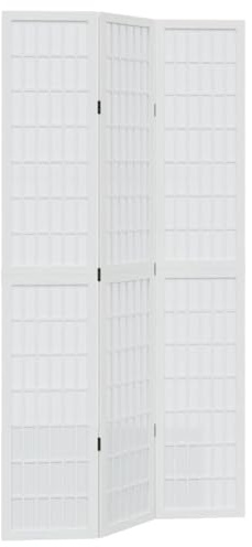 vidaXL Biombo Separador de 3 Paneles Madera Maciza Paulownia Blanco, Separador de ambientes, Pantalla de privacidad, Panel Divisor de Habitaciones