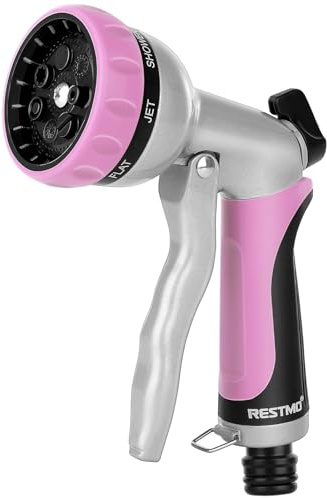 RESTMO Pistola a spruzzo per tubo flessibile, pistola a spruzzo per tubo da giardino Heavy Duty, ugello per tubo ad alta pressione, spruzzatore manuale in metallo con 7 modalità e controllo del flusso