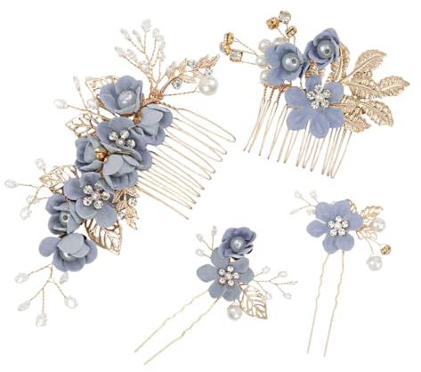 QEQSHQO Fermaglio Capelli Oro Matrimonio Blu - 4 Pezzi Pettinino Capelli Perle Accessori Capelli Cerimonia Strass Eleganti per Damigelle Donne