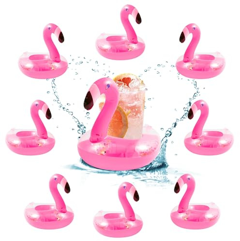 Flamant Rose Porte Gobelet Gonflable Piscine Bouée Flamant Rose Flottant 8 Pièces sous-Verres à Eau Gonflables Jouets de Bain Enfants pour Canettes de Bière, Gobelets de Boissons