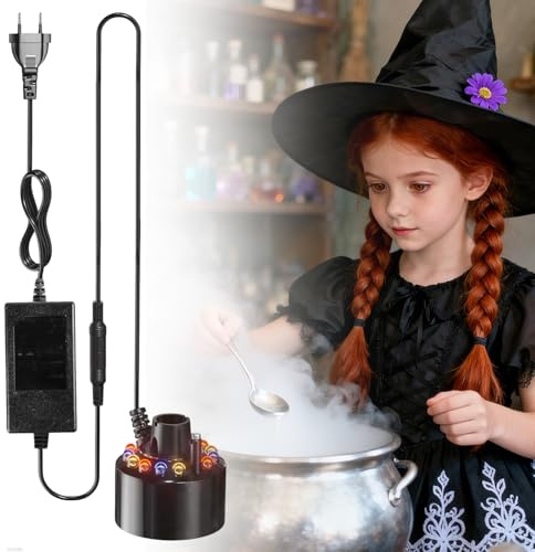 Nebulizador Ultrasónico con 12 Luces LED Coloridas, Mini Máquina de Niebla, Ultrasonidos Mist Maker Fogger, Mister Fogger, acuario, jardín, calabaza de Halloween y maceta de bruja, enchufe de la UE