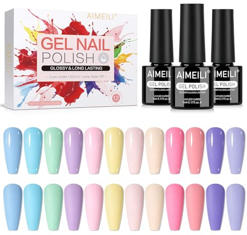 AIMEILI Pastell gel nagellack set 12 st, grymhetsfri, vegan, blötlägg av UV LED gelnagellack nagelkonst manikyrsalong gör-det-själv för kvinnor – kit 36